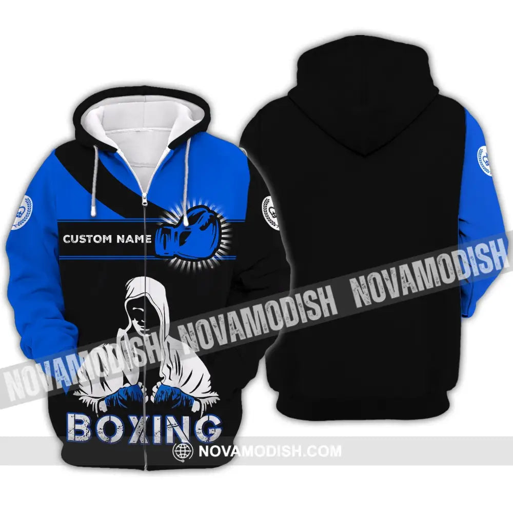 Unisex Shirt - Custom Name Shirt - Gift For Boxing Lover Royal Blue And Black Shirt Zipper Hoodie / S T-shirt