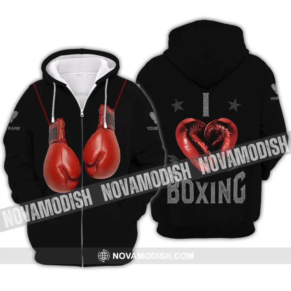 Unisex Shirt - Custom Name Shirt - Gift For Boxing Lover Custom Boxing Name Shirt Zipper Hoodie / S T-shirt