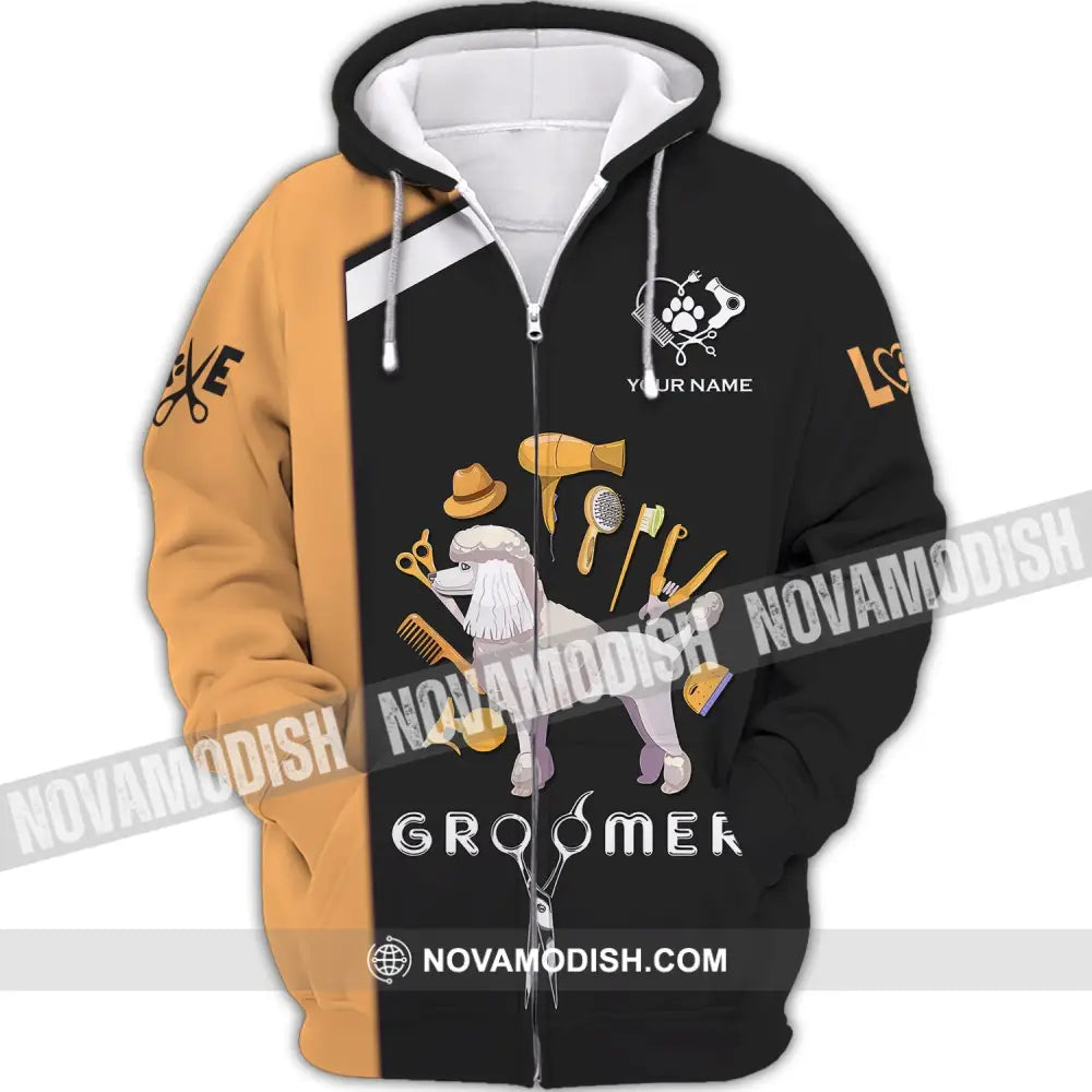 Unisex Shirt - Custom Name Shirt - Gift For Groomer Custom Groomer Name Shirt Zipper Hoodie / S T-shirt