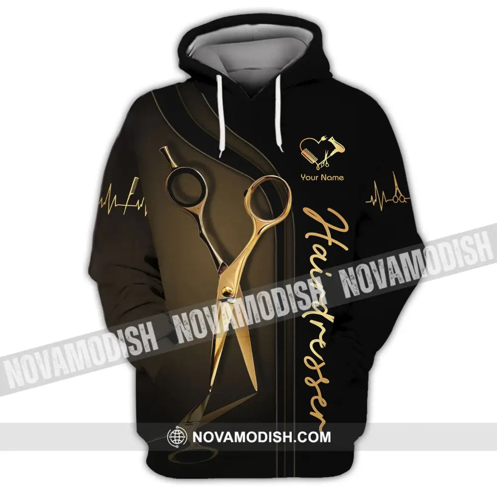 Unisex Shirt - Custom Name Shirt - Gift For Hairdresser Lover Custom Name Hairdresser Gold Scissor Hoodie / S T-shirt