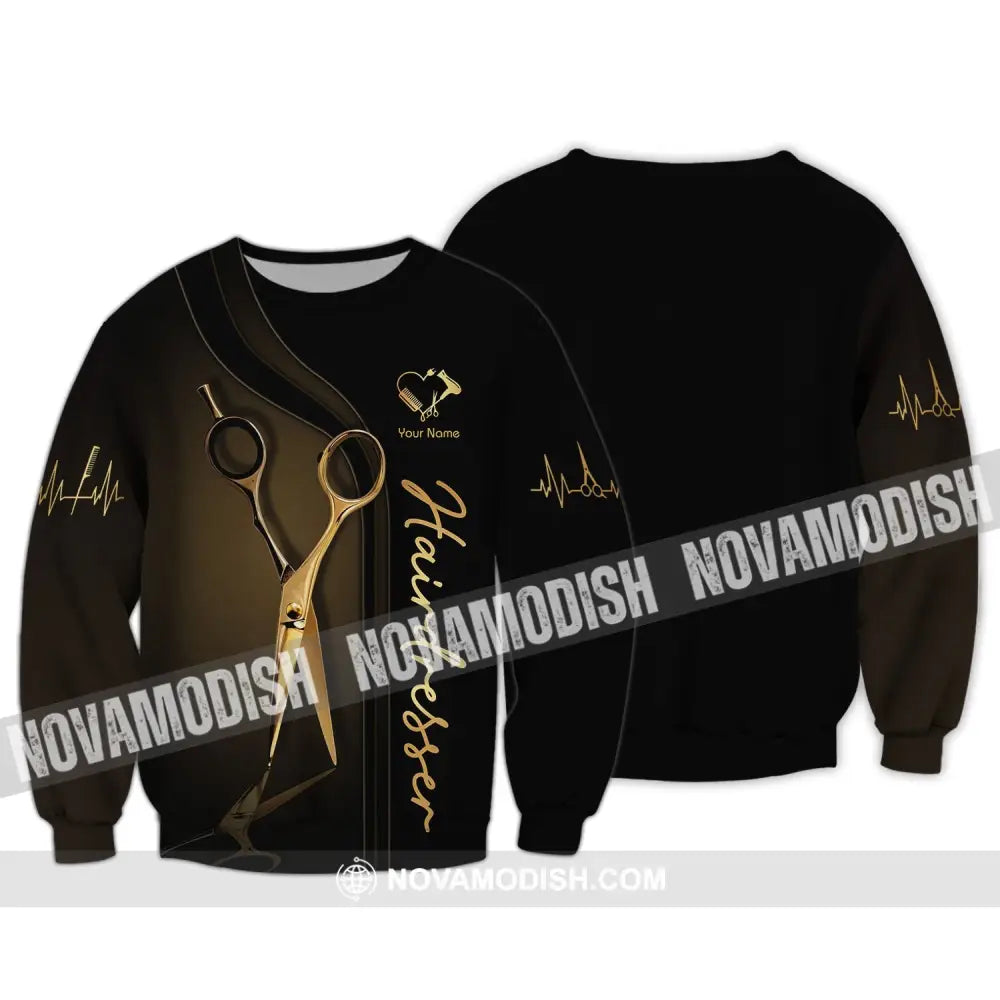 Unisex Shirt - Custom Name Shirt - Gift For Hairdresser Lover Custom Name Hairdresser Gold Scissor Long Sleeve / S
