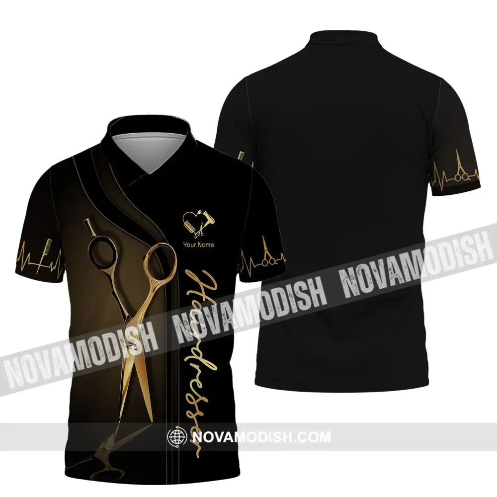 Unisex Shirt - Custom Name Shirt - Gift For Hairdresser Lover Custom Name Hairdresser Gold Scissor Polo Shirt / S