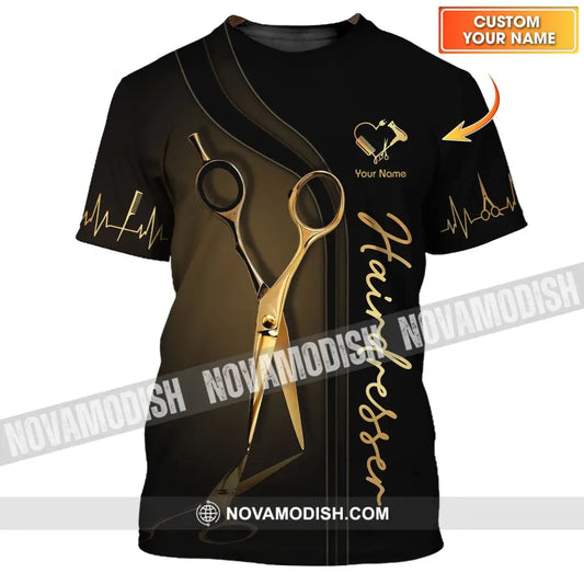 Unisex Shirt - Custom Name Shirt - Gift For Hairdresser Lover Custom Name Hairdresser Gold Scissor T-shirt