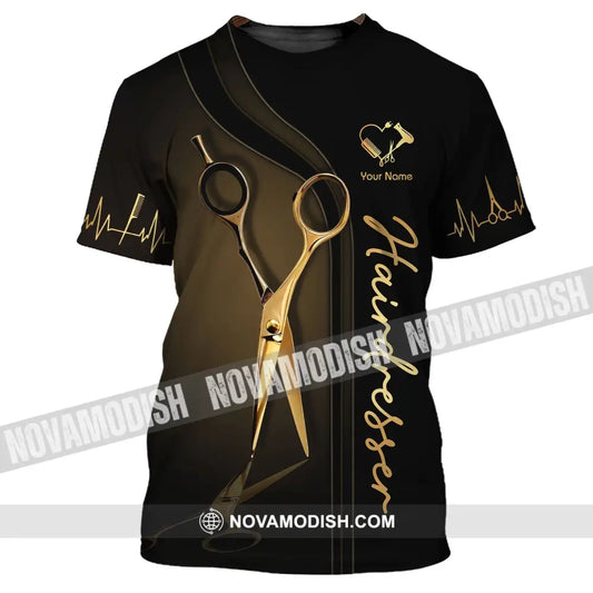 Unisex Shirt - Custom Name Shirt - Gift For Hairdresser Lover Custom Name Hairdresser Gold Scissor T-Shirt / S T-shirt