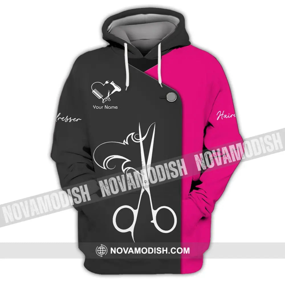 Unisex Shirt - Custom Name Shirt - Gift For Hairdresser Lover Custom Name Hairdresser Heart Black And Pink Shirt Hoodie
