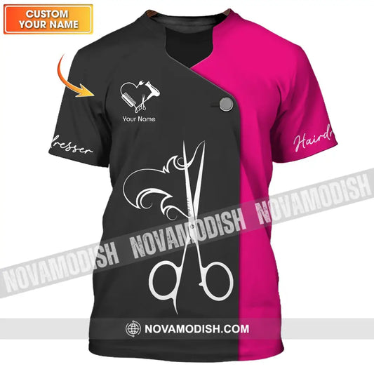 Unisex Shirt - Custom Name Shirt - Gift For Hairdresser Lover Custom Name Hairdresser Heart Black And Pink Shirt T-shirt