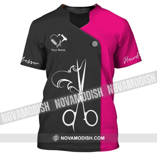 Unisex Shirt - Custom Name Shirt - Gift For Hairdresser Lover Custom Name Hairdresser Heart Black And Pink Shirt