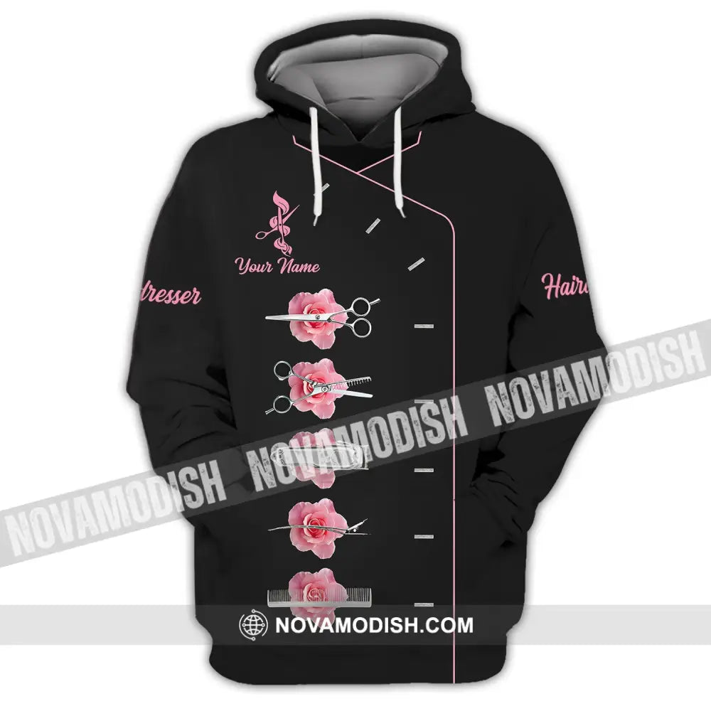 Unisex Shirt - Custom Name Shirt - Gift For Hairdresser Lover Custom Name Hairdresser Pink Rose Shirt Hoodie / S T-shirt