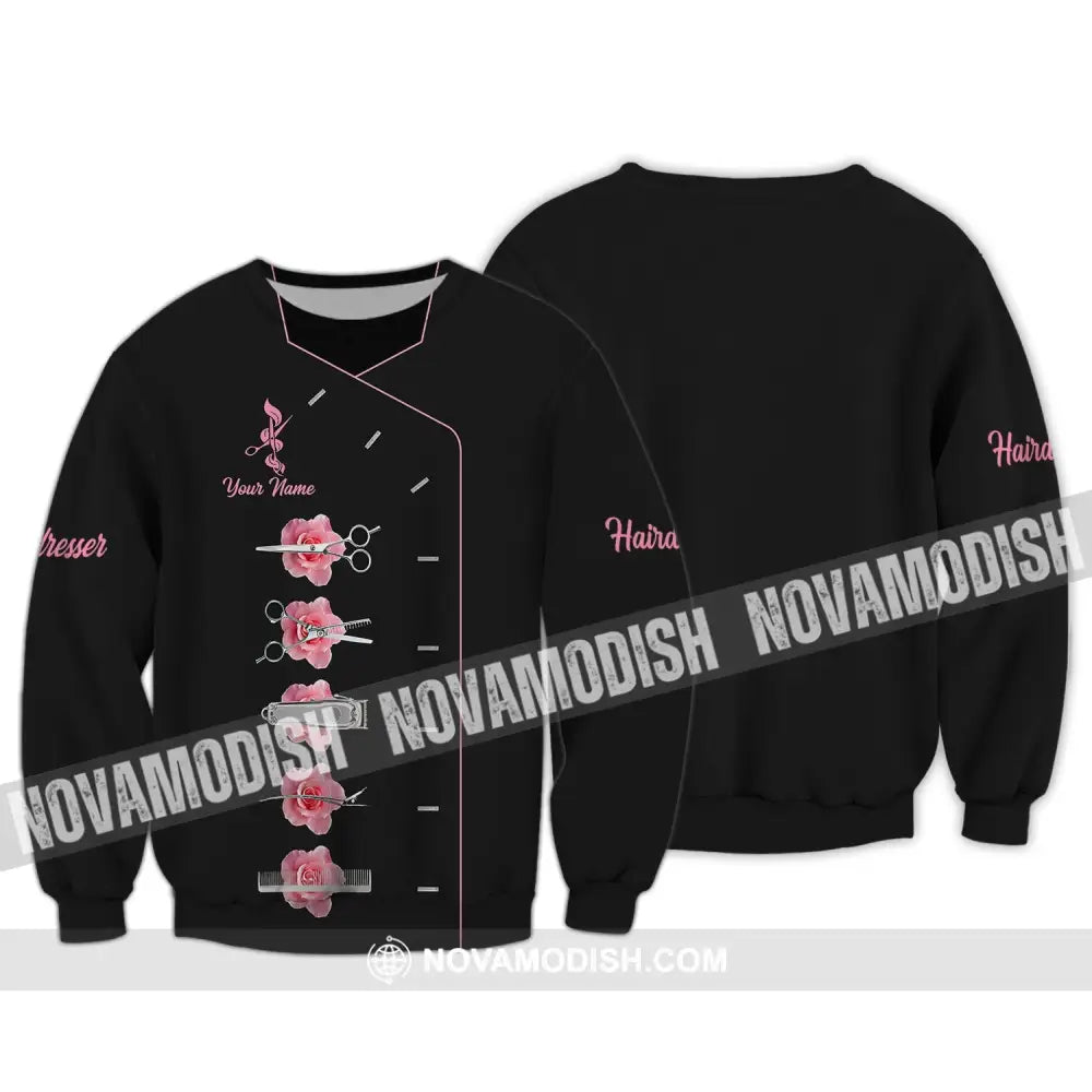 Unisex Shirt - Custom Name Shirt - Gift For Hairdresser Lover Custom Name Hairdresser Pink Rose Shirt Long Sleeve / S
