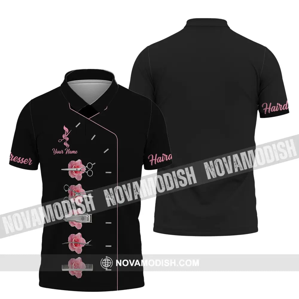 Unisex Shirt - Custom Name Shirt - Gift For Hairdresser Lover Custom Name Hairdresser Pink Rose Shirt Polo Shirt / S