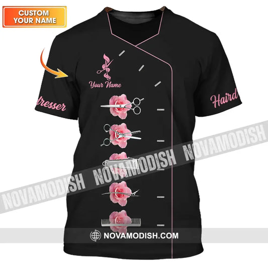 Unisex Shirt - Custom Name Shirt - Gift For Hairdresser Lover Custom Name Hairdresser Pink Rose Shirt T-shirt
