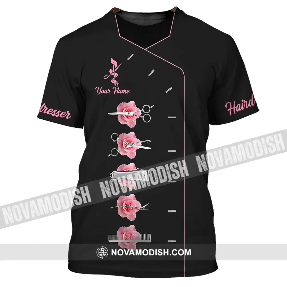 Unisex Shirt - Custom Name Shirt - Gift For Hairdresser Lover Custom Name Hairdresser Pink Rose Shirt T-Shirt / S