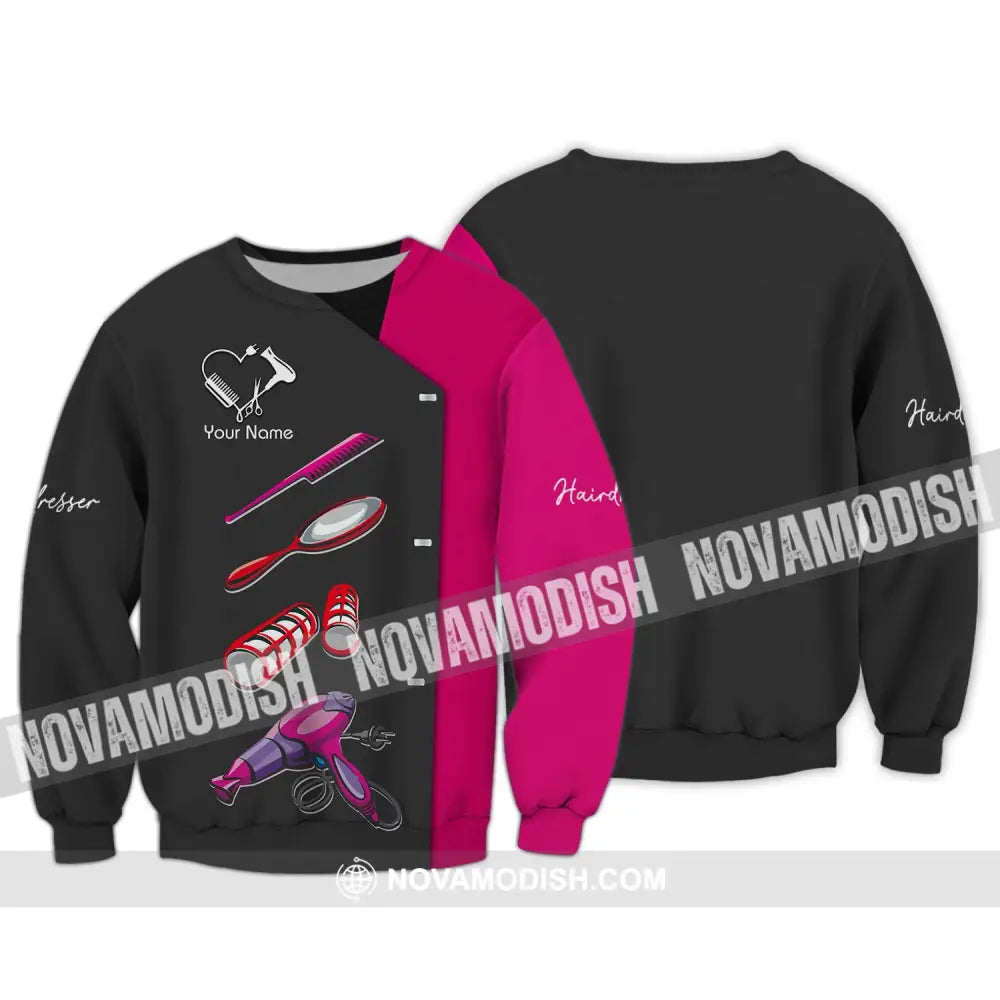 Unisex Shirt - Custom Name Shirt - Gift For Hairdresser Lover Custom Name Hairdresser Tools Heart Black And Pink Shirt