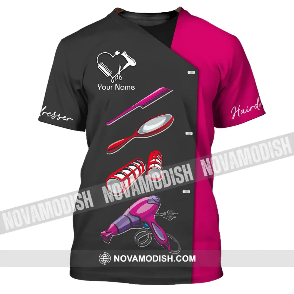 Unisex Shirt - Custom Name Shirt - Gift For Hairdresser Lover Custom Name Hairdresser Tools Heart Black And Pink Shirt