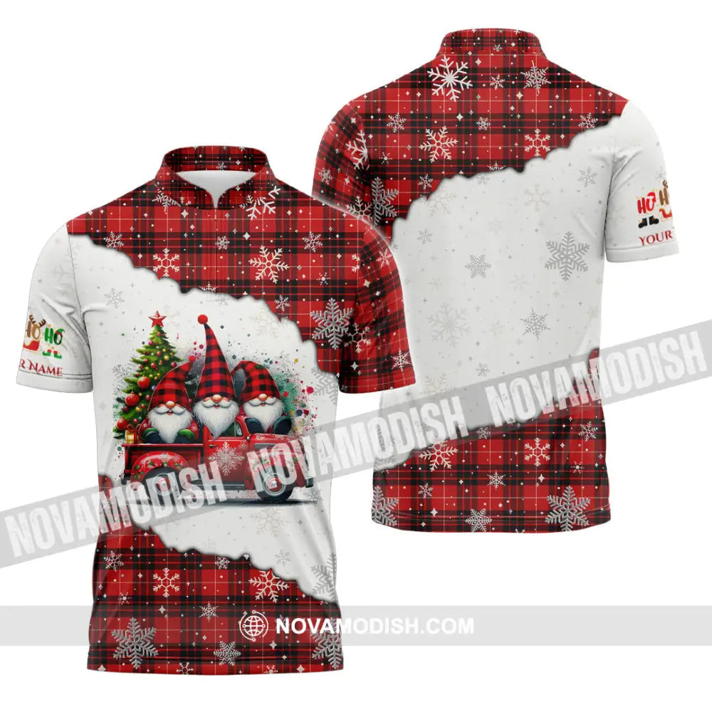 Unisex Shirt Custom Name Gnome Christmas Polo Long Sleeve Gift Zipper / S T-Shirt