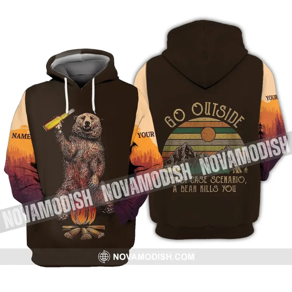 Unisex Shirt - Custom Name Shirt - Go Outside Worst Case Scenario A Bear Kills You Hoodie / S T-shirt