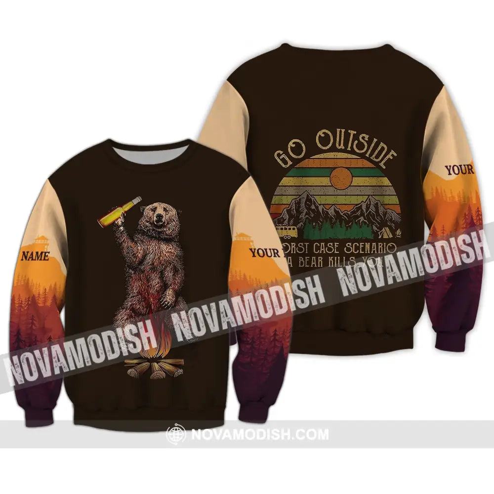 Unisex Shirt - Custom Name Shirt - Go Outside Worst Case Scenario A Bear Kills You Long Sleeve / S T-shirt