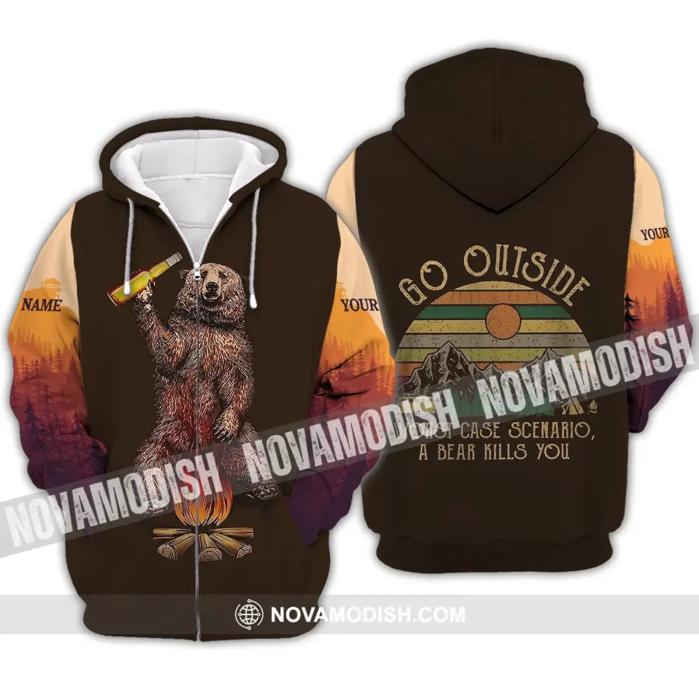 Unisex Shirt - Custom Name Shirt - Go Outside Worst Case Scenario A Bear Kills You Zipper Hoodie / S T-shirt