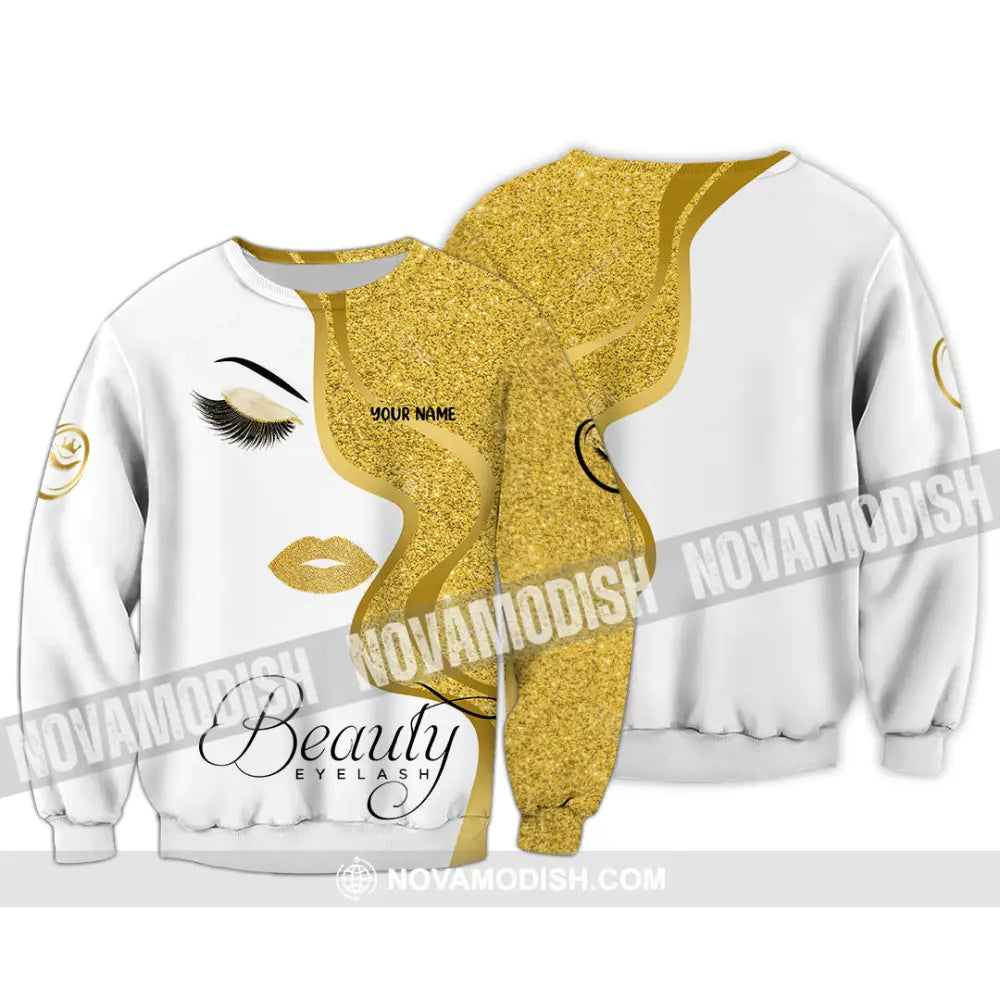 Unisex Shirt - Custom Name Shirt Gold Blink Beautiful Eyelash Long Sleeve / S T-shirt