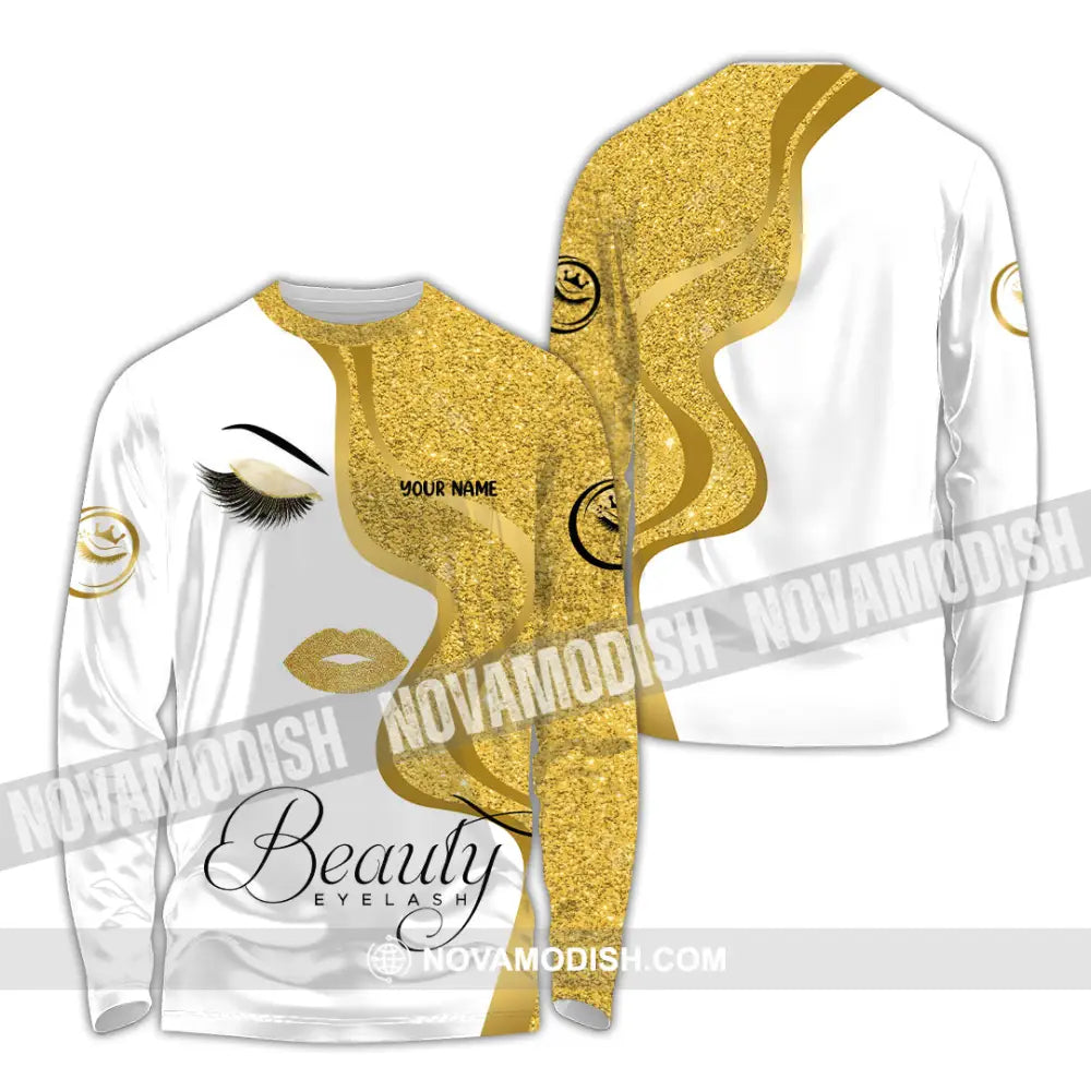 Unisex Shirt - Custom Name Shirt Gold Blink Beautiful Eyelash Long Sleeve Shirt / S T-shirt
