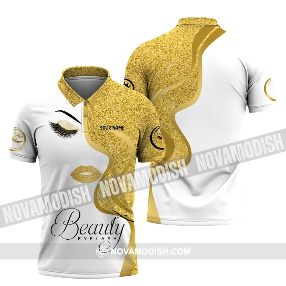 Unisex Shirt - Custom Name Shirt Gold Blink Beautiful Eyelash Polo Shirt / S T-shirt