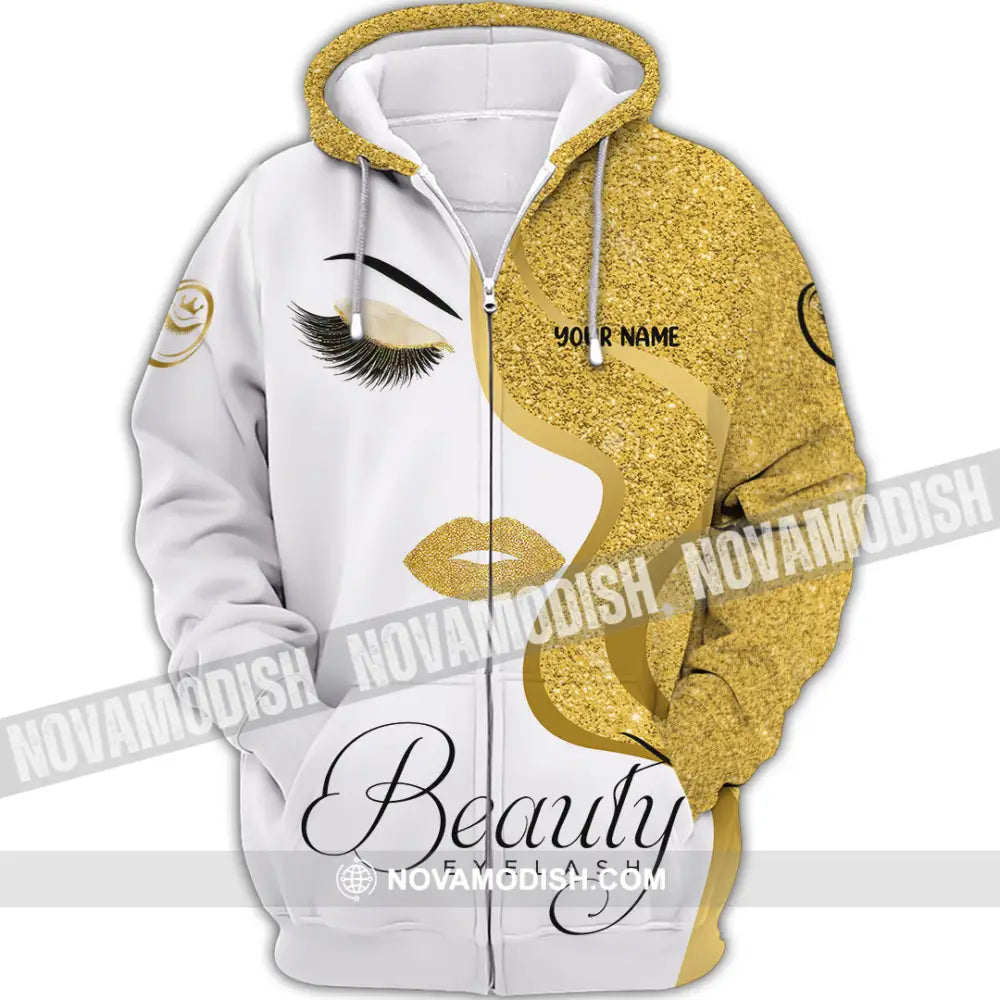 Unisex Shirt - Custom Name Shirt Gold Blink Beautiful Eyelash Zipper Hoodie / S T-shirt