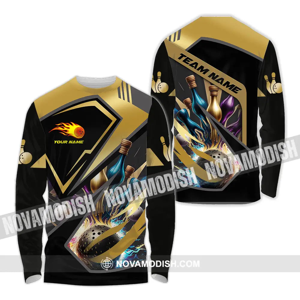 Unisex Shirt - Custom Name Shirt Gold Bowling Lover Long Sleeve Shirt / S T-shirt