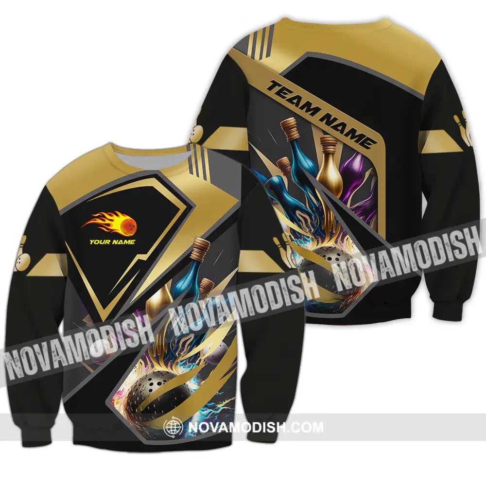 Unisex Shirt - Custom Name Shirt Gold Bowling Lover Long Sleeve / S T-shirt