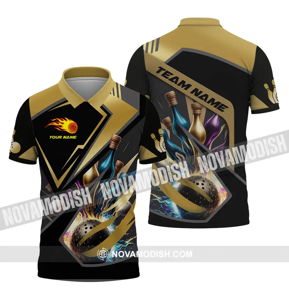 Unisex Shirt - Custom Name Shirt Gold Bowling Lover Polo Shirt / S T-shirt