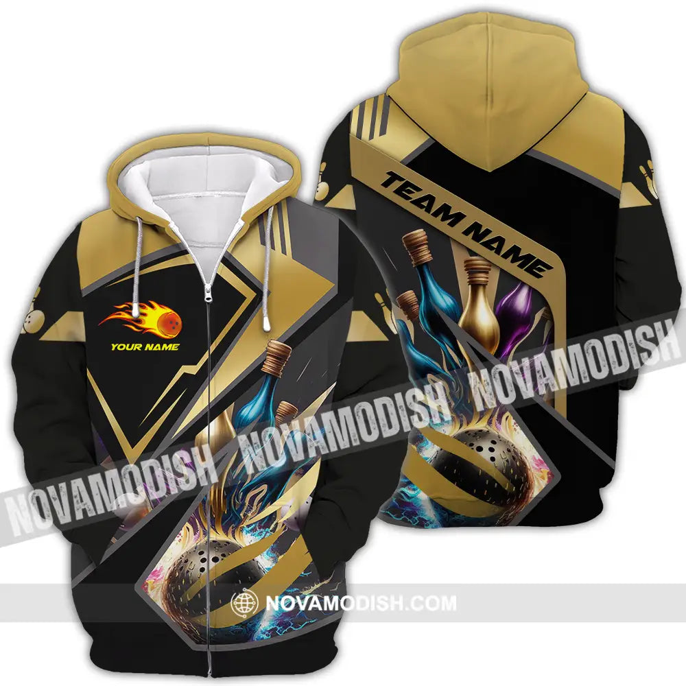 Unisex Shirt - Custom Name Shirt Gold Bowling Lover Zipper Hoodie / S T-shirt