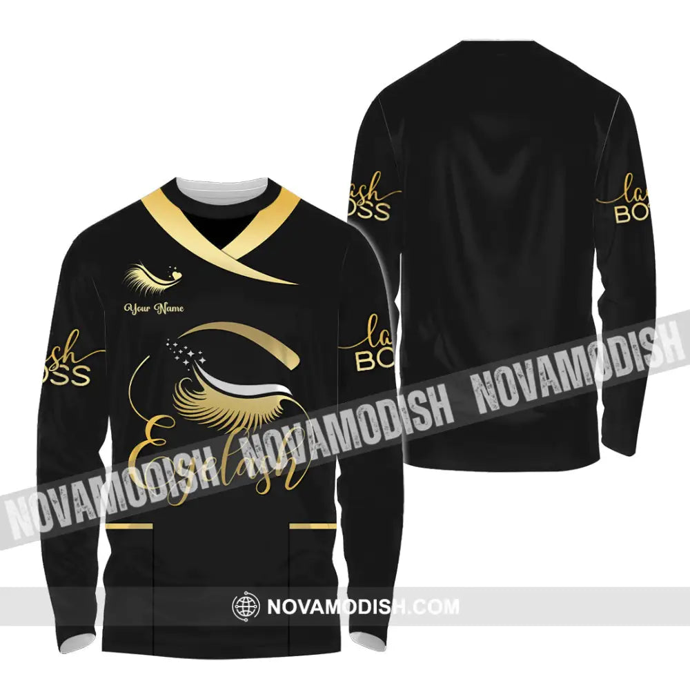 Unisex Shirt - Custom Name Golden Eyelash Shirt Long Sleeve Shirt / S T-shirt
