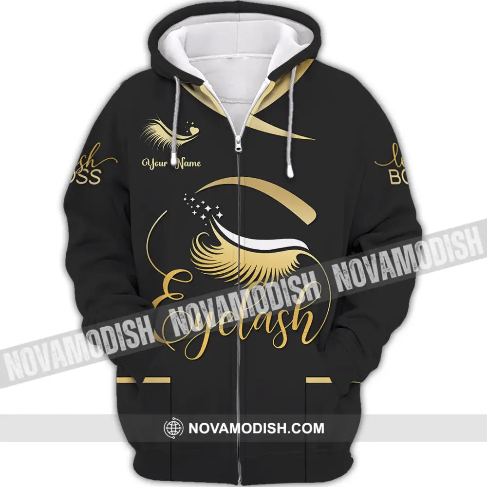 Unisex Shirt - Custom Name Golden Eyelash Shirt Zipper Hoodie / S T-shirt