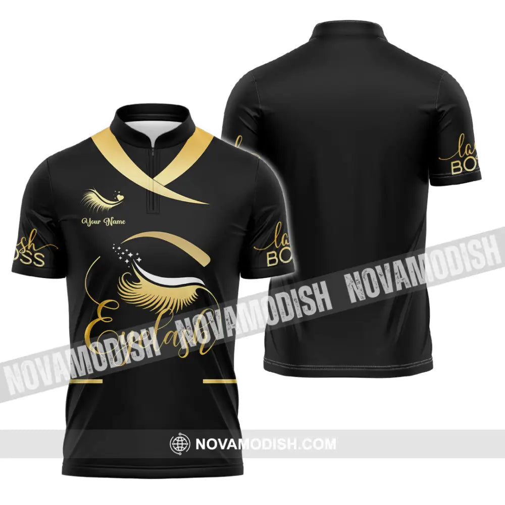 Unisex Shirt - Custom Name Golden Eyelash Shirt Zipper Polo Shirt / S T-shirt
