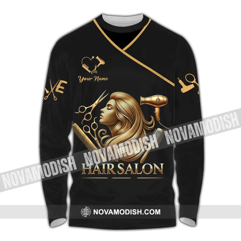 Unisex Shirt - Custom Name Golden Hair Salon Long Sleeve / S T-Shirt