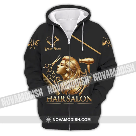 Unisex Shirt - Custom Name Golden Hair Salon Zipper Hoodie / S T-Shirt