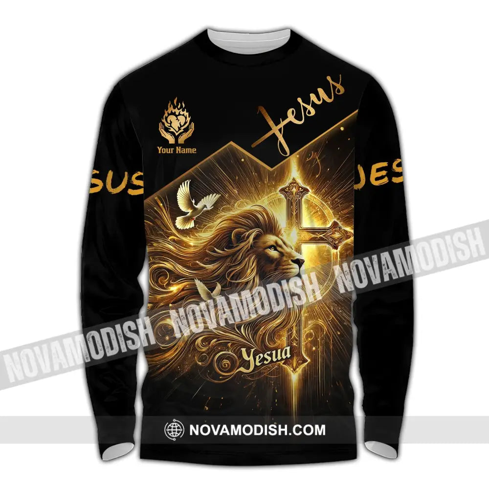 Unisex Shirt - Custom Name Golden Jesus Long Sleeve / S T-Shirt