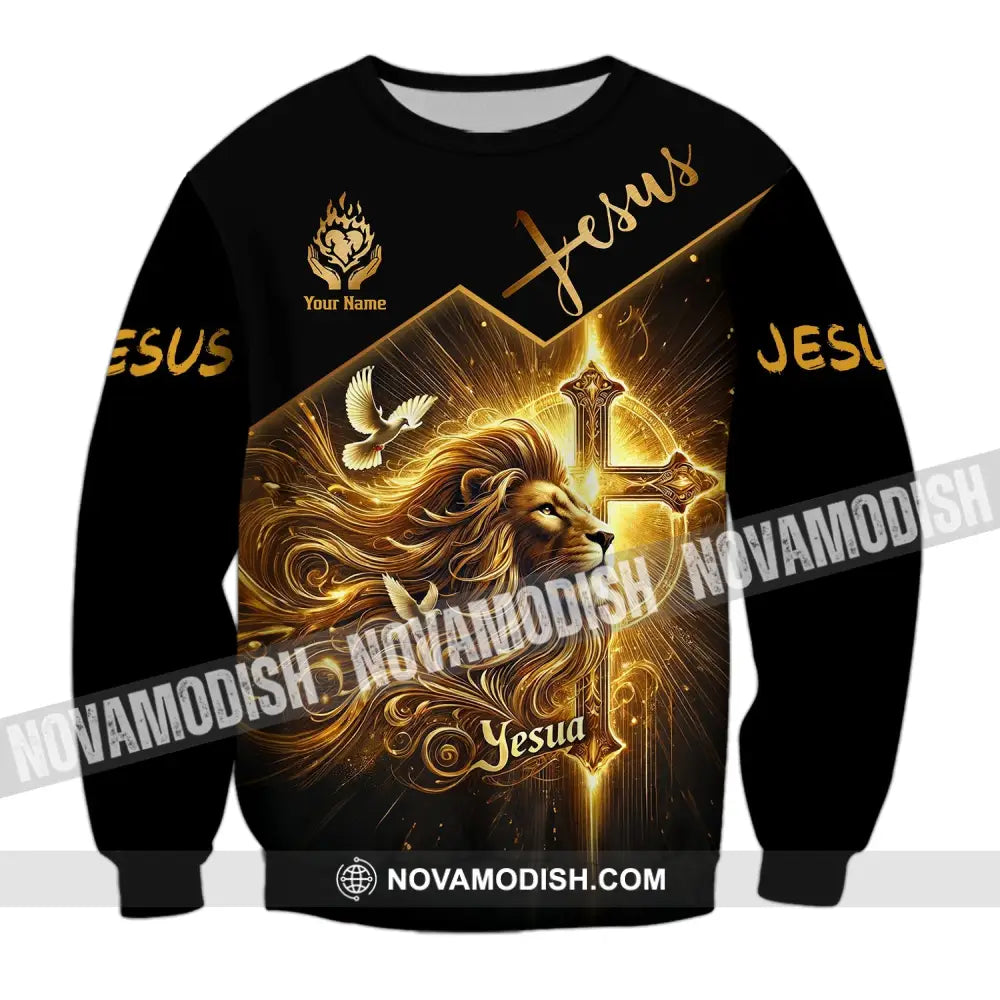 Unisex Shirt - Custom Name Golden Jesus Long Sleeve / S T-Shirt