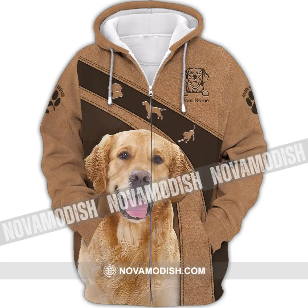 Unisex Shirt Custom Name Golden Retriever T-Shirt For Pet Lovers Zipper Hoodie / S