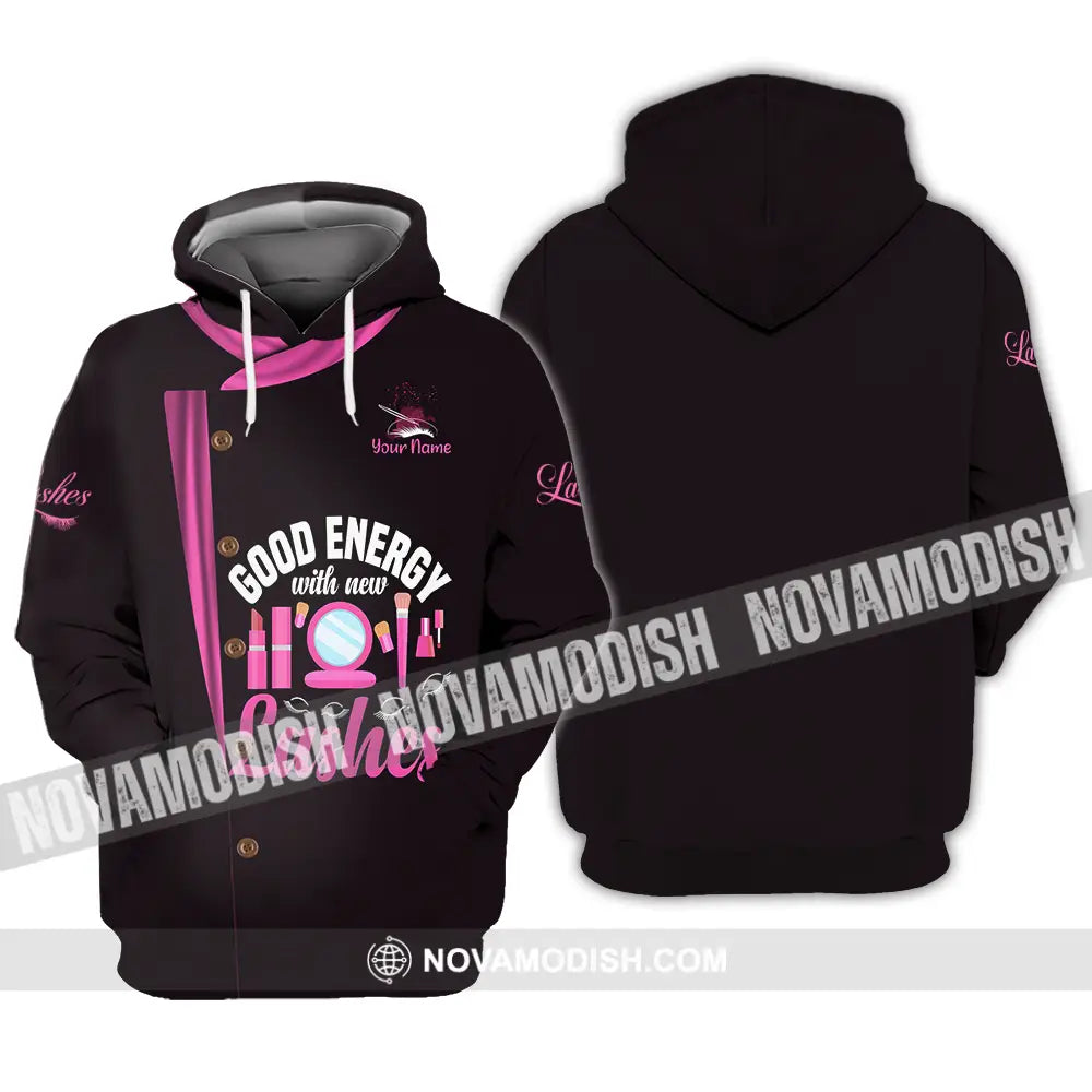 Unisex Shirt - Custom Name Shirt Good Energy Lashes Hoodie / S T-shirt