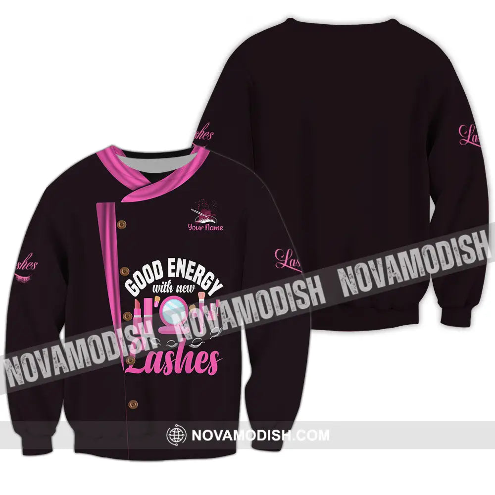 Unisex Shirt - Custom Name Shirt Good Energy Lashes Long Sleeve / S T-shirt