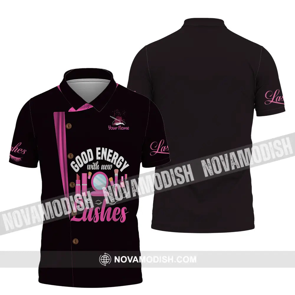 Unisex Shirt - Custom Name Shirt Good Energy Lashes Polo Shirt / S T-shirt