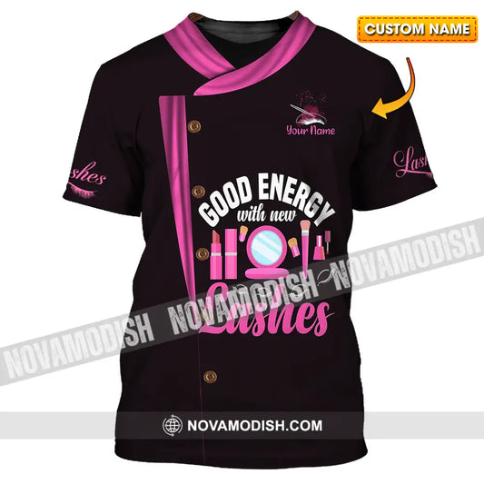 Unisex Shirt - Custom Name Shirt Good Energy Lashes T-shirt