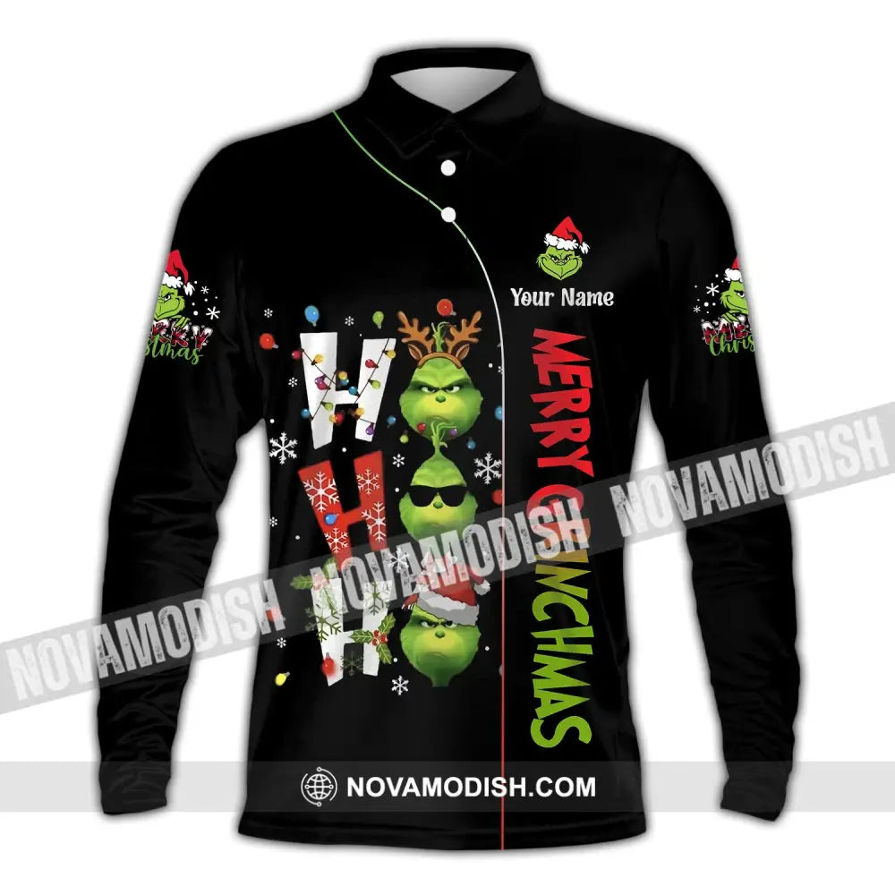 Unisex Shirt Custom Name Grinch Christmas Merry Grinchmas Gift Long Sleeve Polo / S T-Shirt