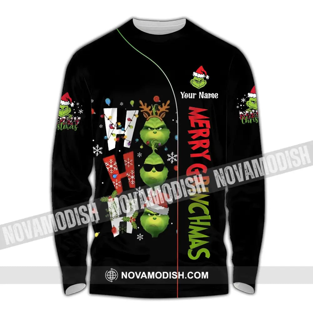 Unisex Shirt Custom Name Grinch Christmas Merry Grinchmas Gift Long Sleeve / S T-Shirt