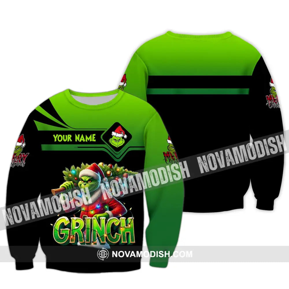 Unisex Shirt Custom Name Grinch Christmas Merry Grinchmas Gift Long Sleeve / S T-Shirt