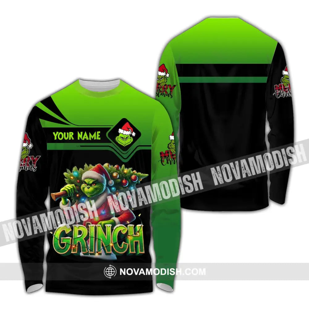 Unisex Shirt Custom Name Grinch Christmas Merry Grinchmas Gift Long Sleeve / S T-Shirt