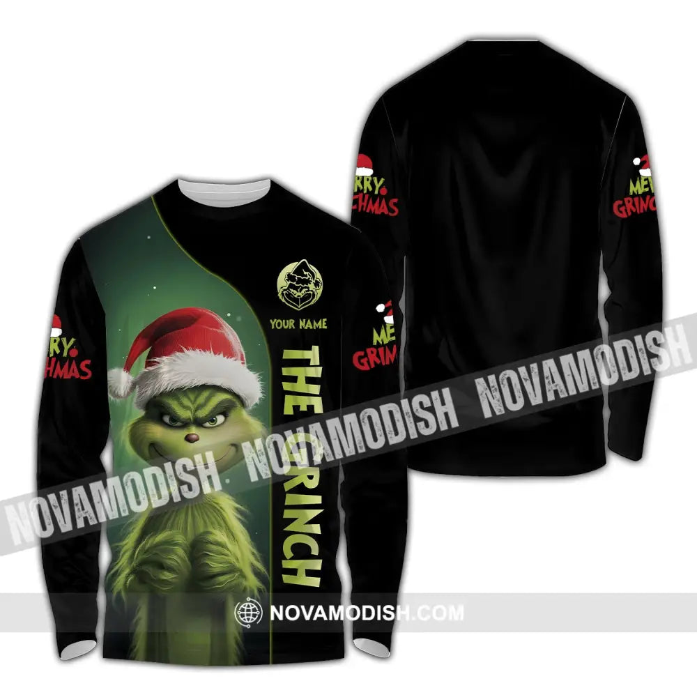 Unisex Shirt Custom Name Grinch Christmas Merry Grinchmas Gift Long Sleeve / S T-Shirt