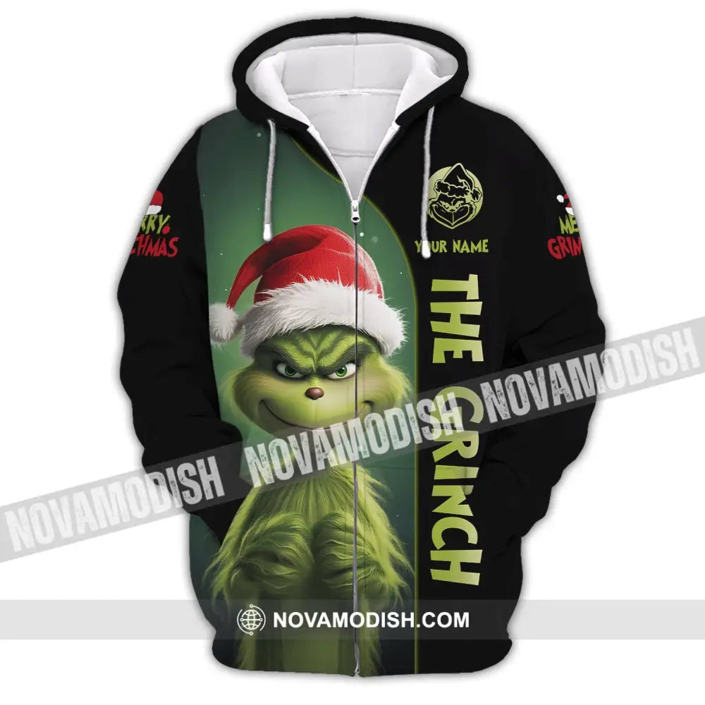 Unisex Shirt Custom Name Grinch Christmas Merry Grinchmas Gift Zipper Hoodie / S T-Shirt