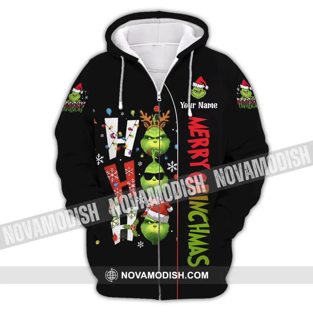 Unisex Shirt Custom Name Grinch Christmas Merry Grinchmas Gift Zipper Hoodie / S T-Shirt