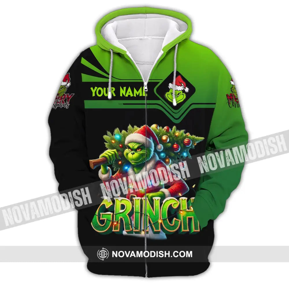 Unisex Shirt Custom Name Grinch Christmas Merry Grinchmas Gift Zipper Hoodie / S T-Shirt